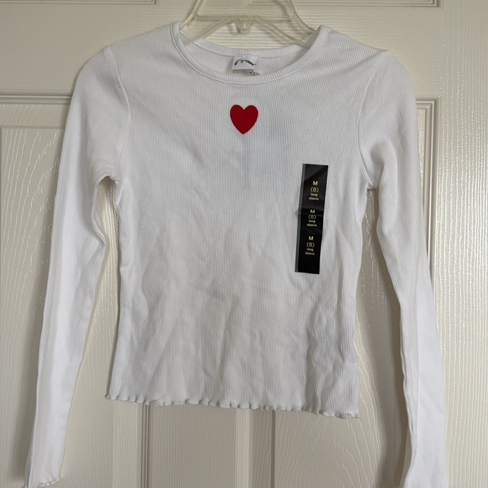 New! Girls' Long Sleeve ❤️ T-Shirt - Art Class White Hearts Size Medium